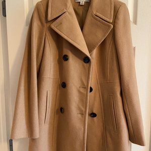 Anne Klein Double Breasted Peacoat Wool, Camel, Size M